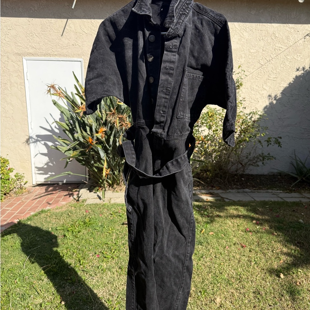 Black Denim Jumpsuit with Belt